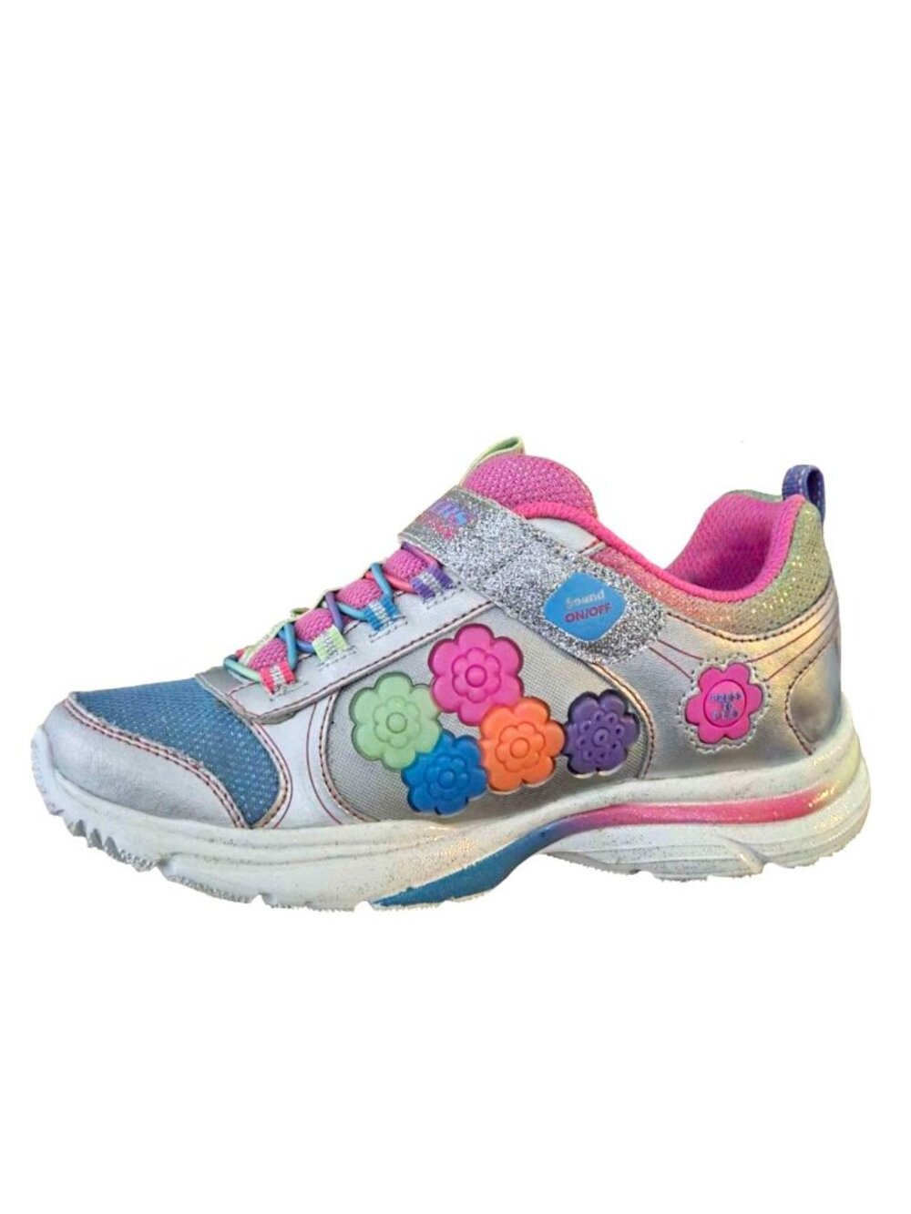 NEW Skechers Kid Puzzle Silver Rainbow Light Up Active Running Sneakers